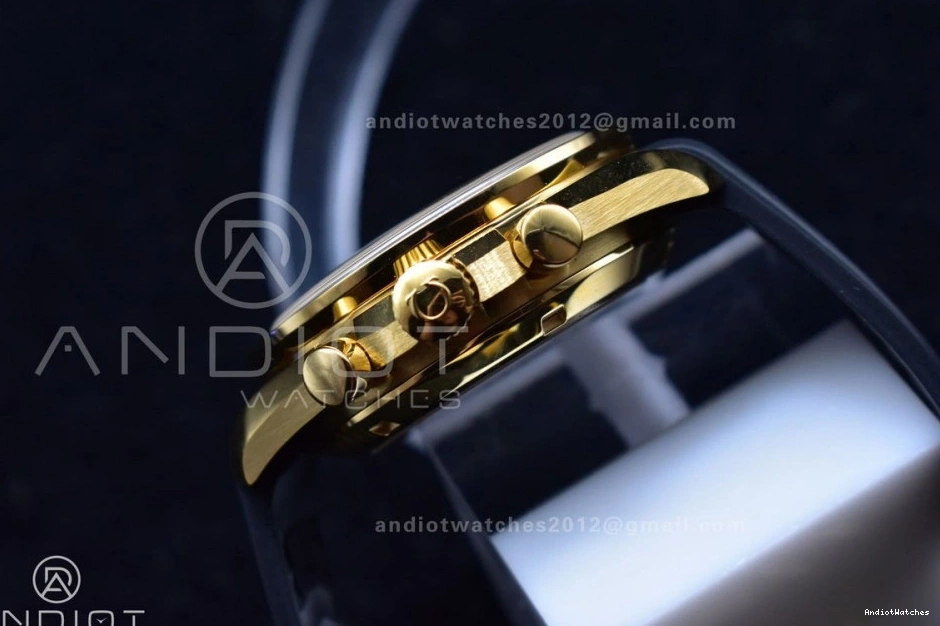 HighQuality RMF Edition in Moonshine Best Strap YG Dial Gold Black Rubber Moonwatch Speedmaster 456 on YG Manual Chrono 0216